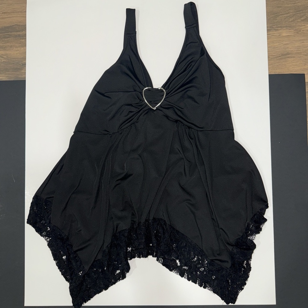 Black Sleeveless Top with Heart Detail baby doll style tank